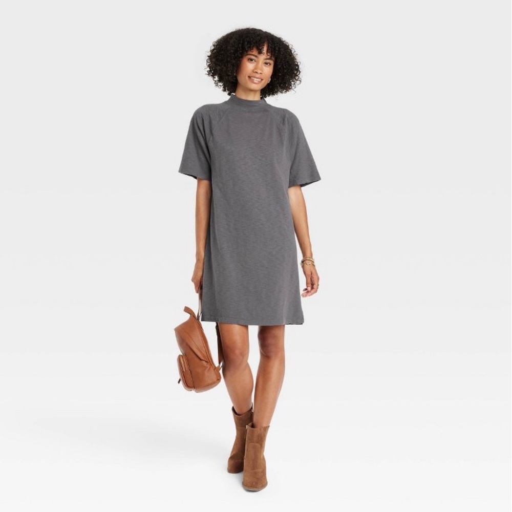 Women's Elbow Sleeve Knit T- Shirt Dress - Universal Thread Charcoal Gray XS